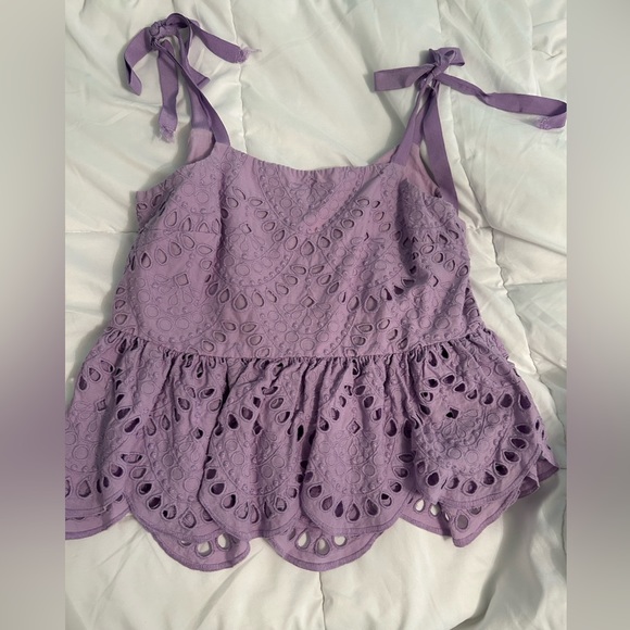 J. Crew Tops - J. Crew lavender purple darling eyelet ribbon tie top blouse✨